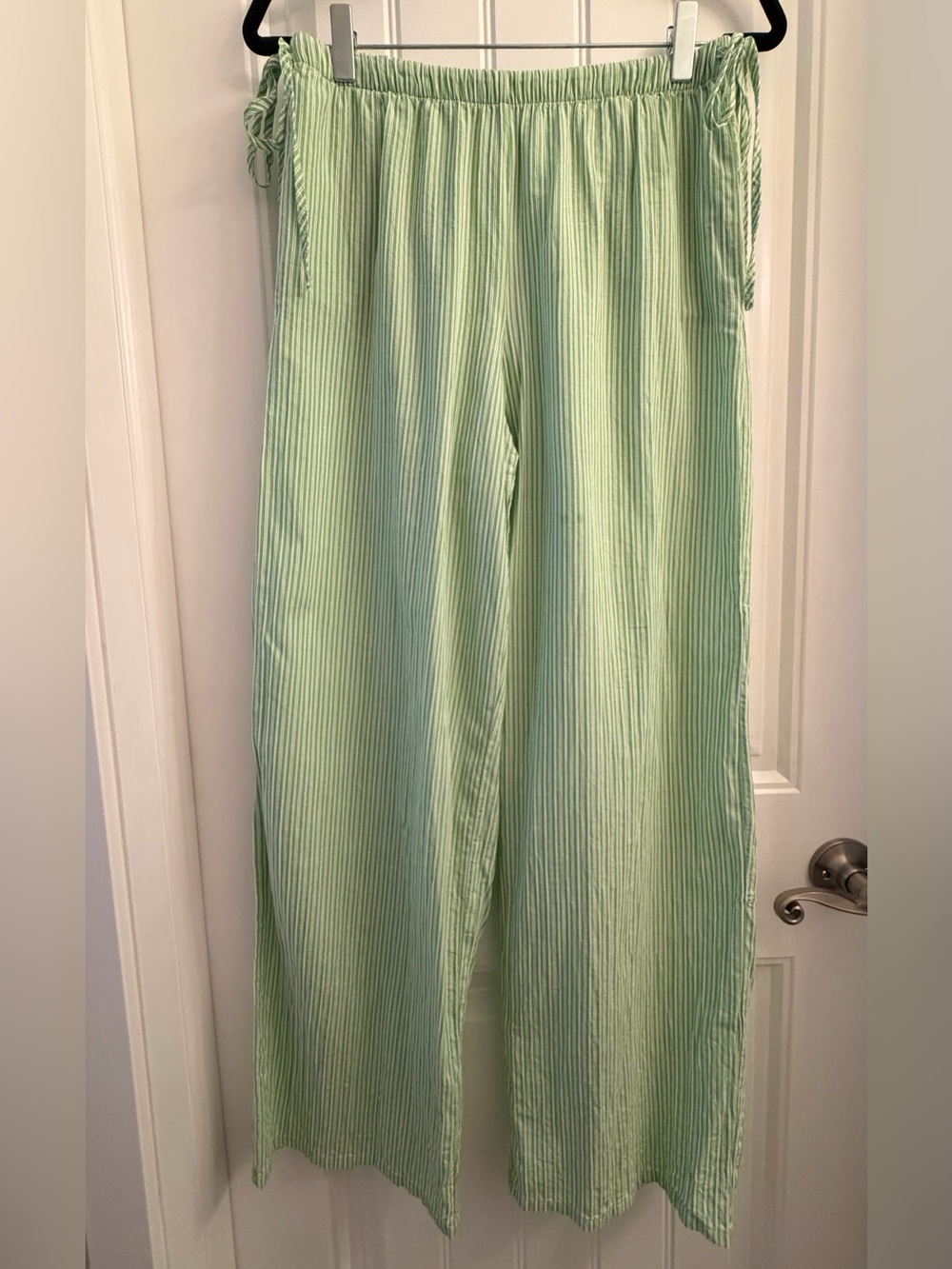 Zara Light Green Striped Wide-Leg Pants